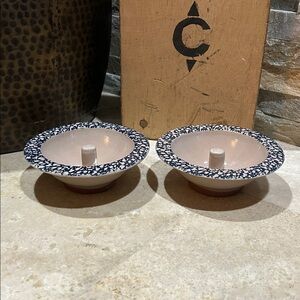 Pair of Original Apple Baker Baking Dish Blue White Pottery Paris Maine